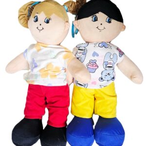 Pareja de muñecos de trapo piel blanca niño y niña x 40 cm