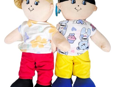Pareja de muñecos de trapo piel blanca niño y niña x 40 cm