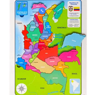 Rompecabezas mapa político e hidrográfico de Colombia