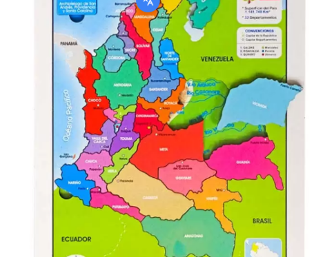 Rompecabezas mapa político e hidrográfico de Colombia