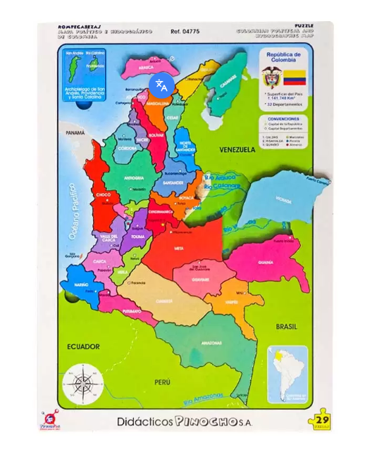 Rompecabezas mapa político e hidrográfico de colombia